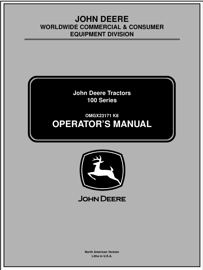 JOHN DEERE 100 Series Lawn Mower Tractor Operators Manual- on Lucasgift