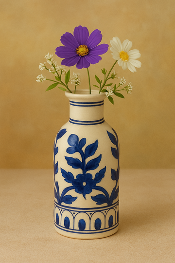 Hand-Painted Blue Floral Ceramic Vase- on Lucasgift