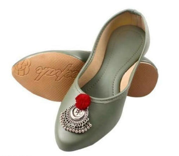 Green Buckle Jutti: Handmade Punjabi Khussa Shoes- on Lucasgift