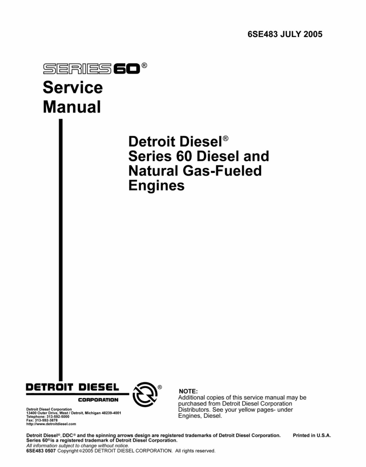 Detroit Diesel Series 60 Service Manual - Diesel and Natural Gas-Fueled Engines- on Lucasgift