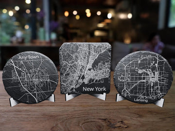 Custom City Map on Slate Coaster, Circle or Square Personalized Coaster, Printed Map of Any Town or City, Gift for Him, Gift for Her- on Lucasgift