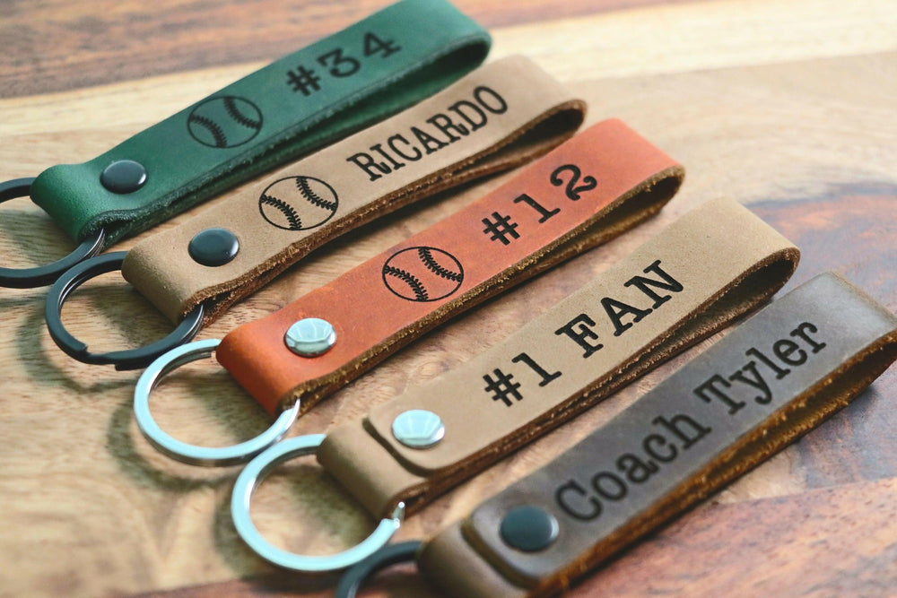 SLIM Personalized Softball Keychain, Backpack Tags, Leather Keychains, Kid's Name Tags, Sport Keyrings, Charms, Team Gift- on Lucasgift