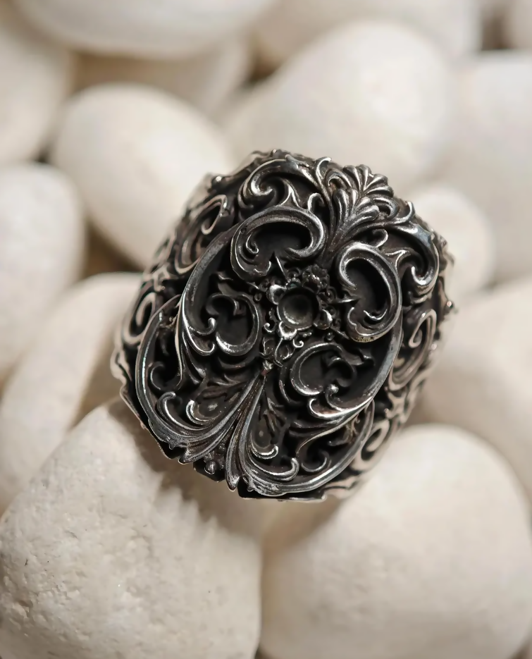 Gothic Sigil Ring, Handmade Sterling Silver Band, Noir Canticle Dark Rune Statement Piece, Original Design Vintage Talisman, Luxury Art- on Lucasgift