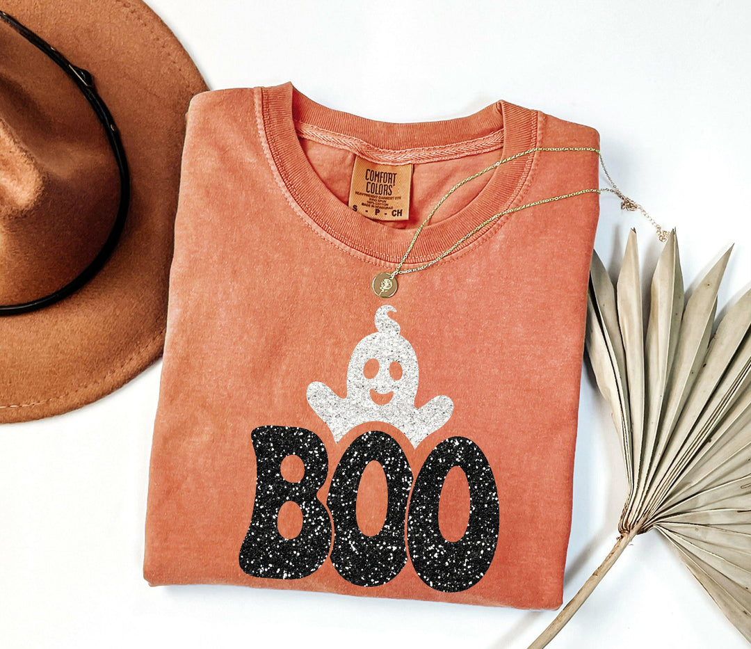 Boo shirt, Glitter boo tee,Halloween comfor colors tee,Glitter boo tee, cute boo tee, boo outfit-Comfort color S-Yam on Lucasgift