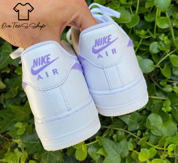 Custom Purple Swoosh AF1 Sneakers, Hand Painted Personalized Shoes