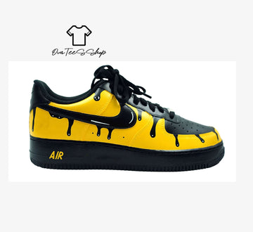 Custom Yellow Drip Black AF1 Sneakers, Hand Painted Personalized Shoes