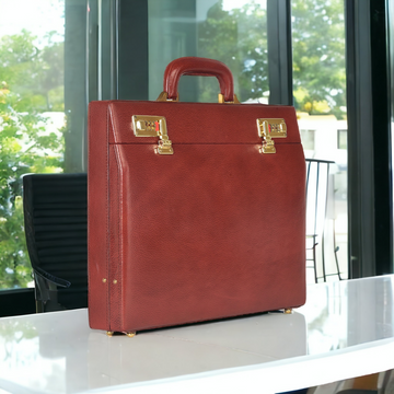 Genuine Leather Attache Briefcase for Men's Leather Executive Handbag 14 inch Laptop Bag MacBook Carry Case Documents Organizer-Brown- on Lucasgift