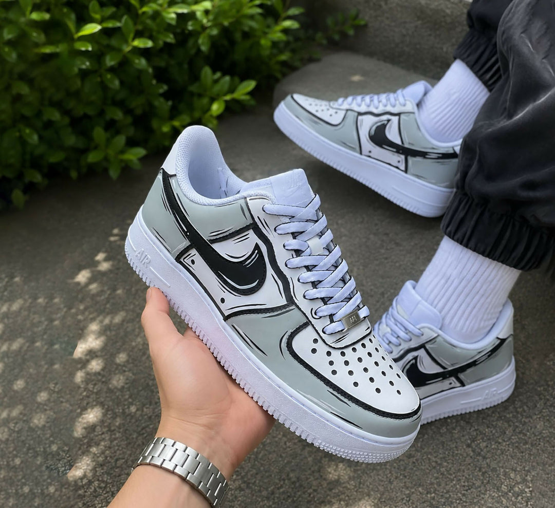 Custom Grey Cartoon AF1 Sneakers, Hand Painted Personalized Shoes