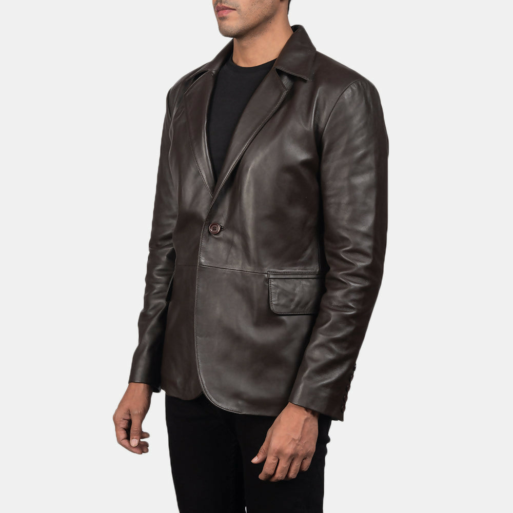 Men’s Brown Sheepskin Leather Blazer | Premium Genuine Leather Jacket for Winter & Formal Wear
