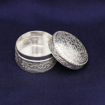 925 Sterling Silver Engraved Trinket Sindur Kajal Box Handmade | Weight 18.9 Grams BJ1021- on Lucasgift