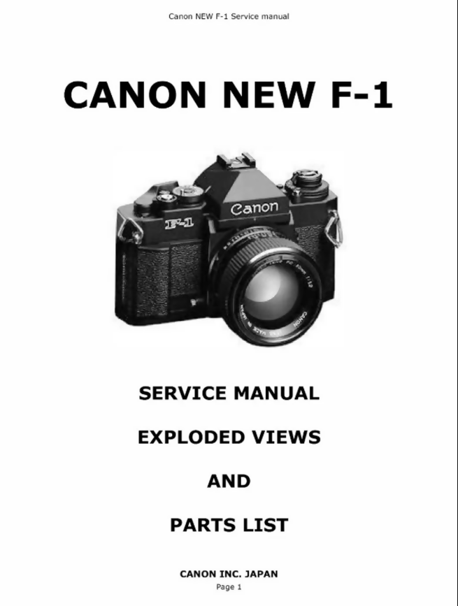 CANON NEW F-1 F1N Camera Service Repair Manual & Parts List- on Lucasgift