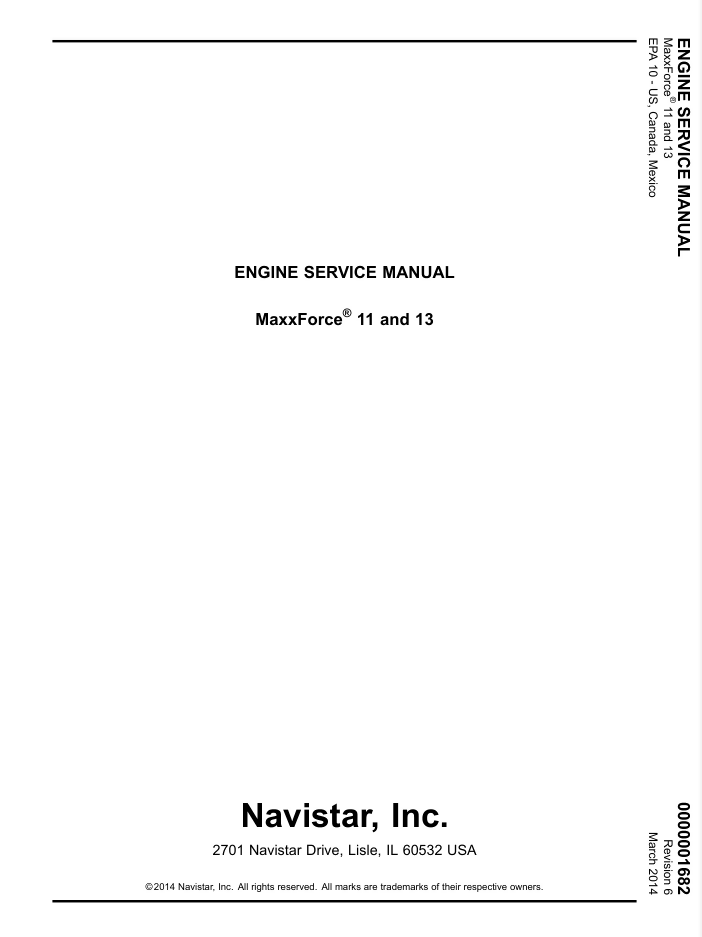 Navistar MaxxForce 11 & 13 Diesel Engine Service Manual, 2010- on Lucasgift