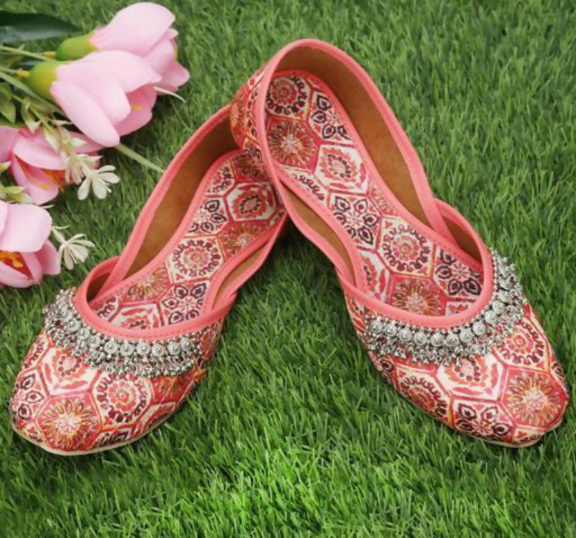 Orange Embroidered Green Jutti: Handmade Punjabi Khussa Shoes- on Lucasgift