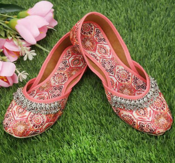 Orange Embroidered Green Jutti: Handmade Punjabi Khussa Shoes- on Lucasgift