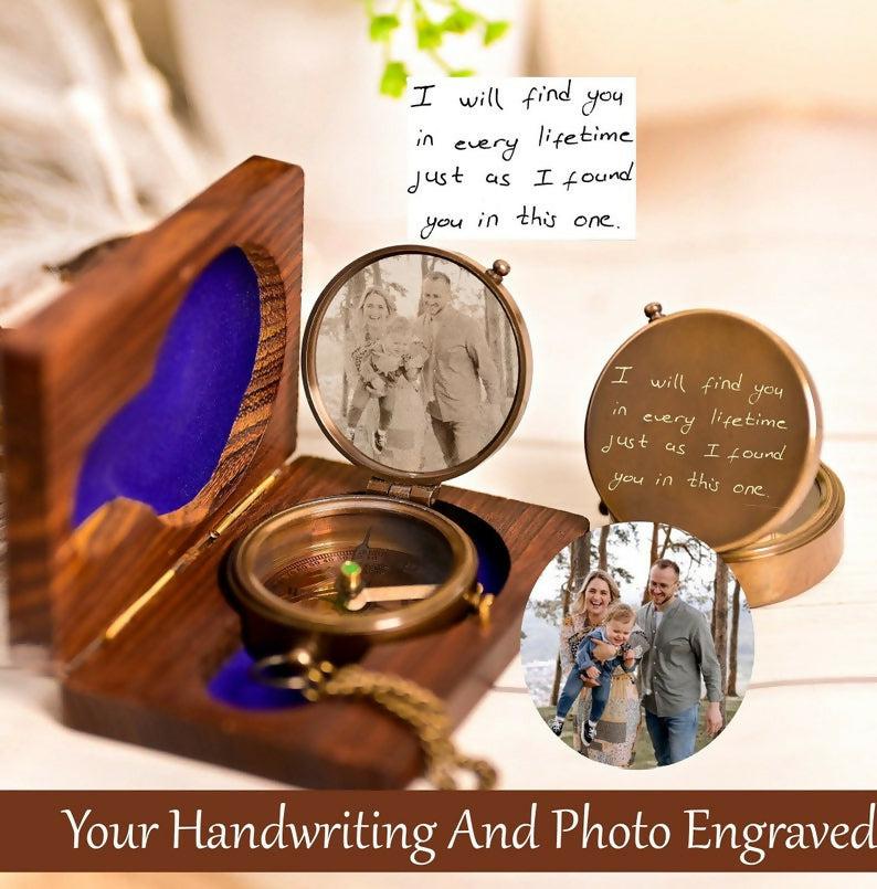 Anniversary Gift For Him, Copper Personalized Engraved Compass, Unique Gift ideas For Couples, Photo Engraved Compass, Wedding Gift for Boy- on Lucasgift