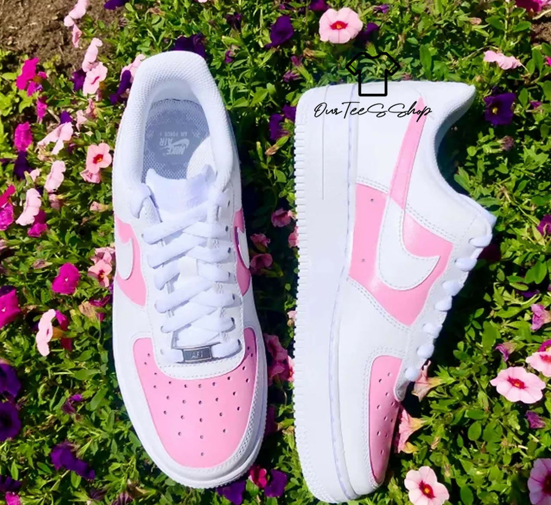 Custom Pink AF1 Sneakers, Hand Painted Personalized Shoes