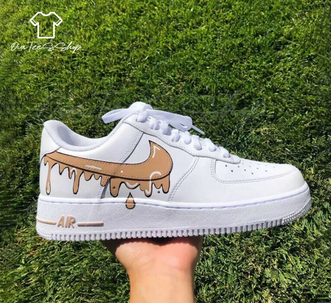 Custom Brown Drip AF1 Sneakers, Hand Painted Personalized Shoes