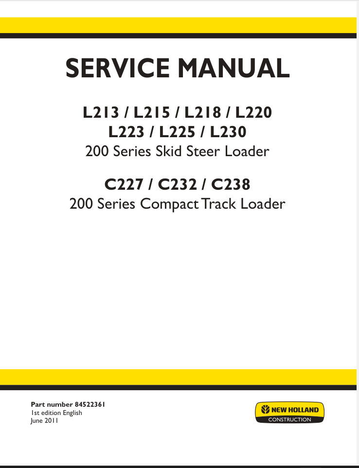 NEW HOLLAND L213 L215 L218 L220 L223 SKID STEER LOADER MANUAL SERVICE REPAIR ENGINE- on Lucasgift