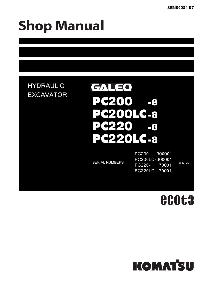 Komatsu PC200LC-8, PC220LC-8 Hydraulic Excavator Service Manual- on Lucasgift