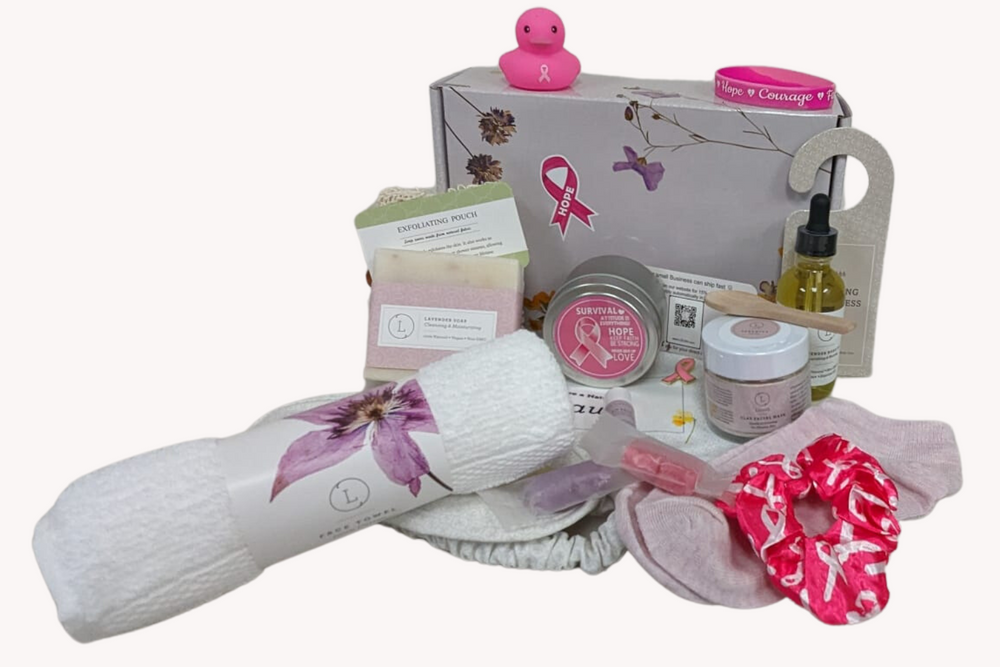 Breast cancer Awareness Gift Box - Hope for a warrior / a survivor / a mother - this is a support care pamper package - Natural Lavender Bath & Body Relaxing Package- on Lucasgift