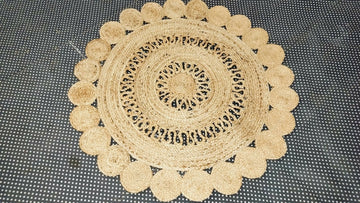 Sonia Artisan Collections | Natural Jute Scalloped Round Rug | Handmade Rustic Boho Decor- on Lucasgift