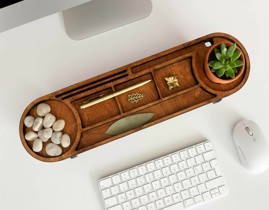 Personalized Wooden Desk Organizer, Custom Baltic Birch Office Docking Station-Option 1-Walnut on Lucasgift