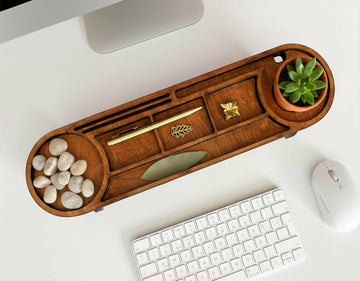 Personalized Wooden Desk Organizer, Custom Baltic Birch Office Docking Station-Option 1-Walnut on Lucasgift