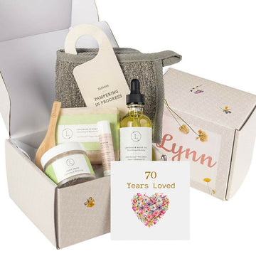 70 Years Loved - 70th Personalized Self care gift box, Natural skincare gift set- on Lucasgift