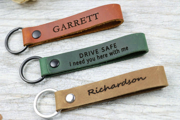 Set of 3 Slim Personalized Leather Keychain , Real Leather, Same Day Shipping, Free Shipping US- on Lucasgift