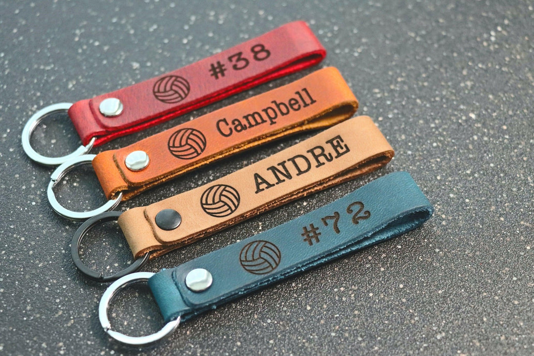 SLIM Personalized Volleyball Keychain, Backpack Tags, Leather Keychains, Kid's Name Tags, Sport Keyrings, Charms, Team Gift- on Lucasgift