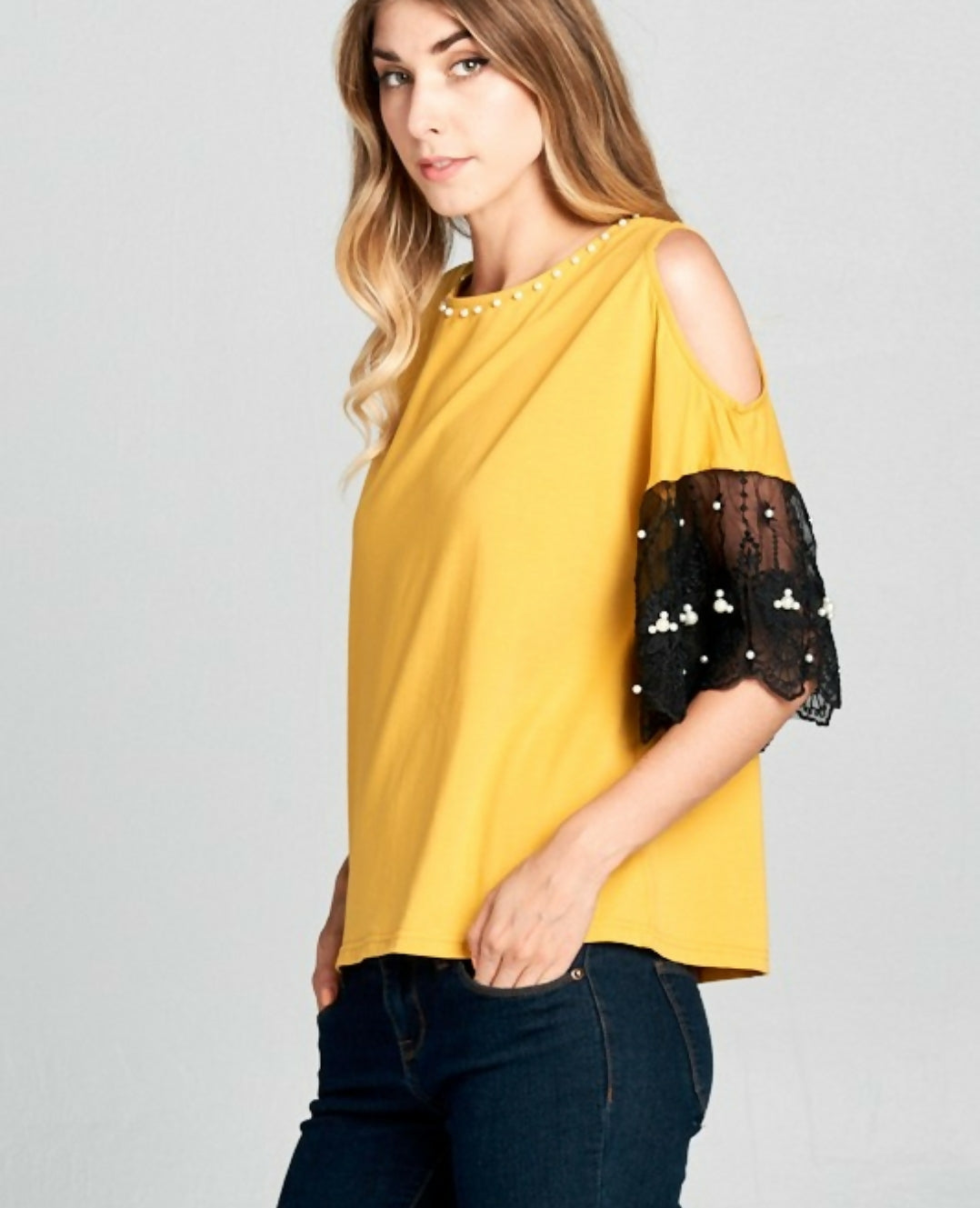 Crochet Lace Cold Shoulder Sleeves Top- on Lucasgift
