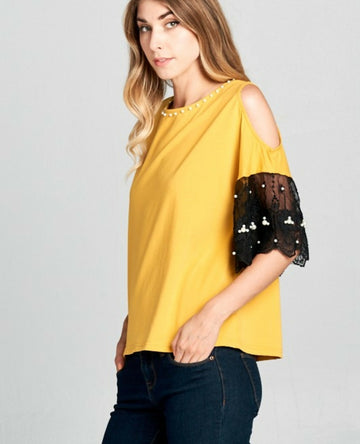 Crochet Lace Cold Shoulder Sleeves Top- on Lucasgift