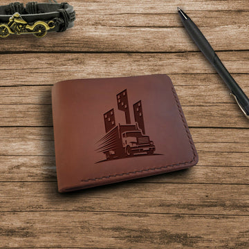 Truck Driver Gifts. Personalized Leather Wallet. Engraved Wallet. Custom Slim Bifold Minimalist Leather Wallet for Men. Custom Car Lovers Gifts- on Lucasgift