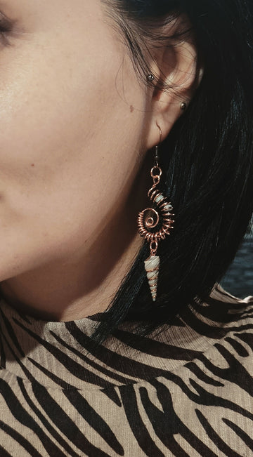 Spiral Sea Earrings – Copper & Shell Handmade Jewelry- on Lucasgift