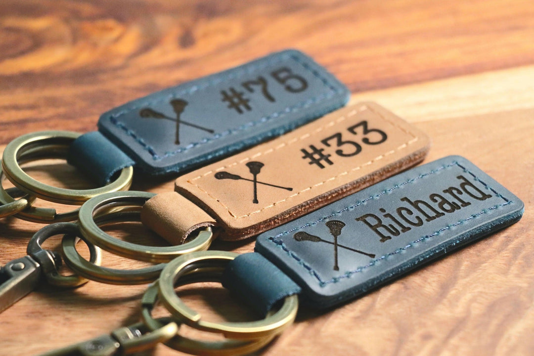 Lacrosse Keychain, Personalized Sports Keychain, Team Gifts, Player Gifts, Lacrosse Gift, LEATHER KEYCHAIN- on Lucasgift