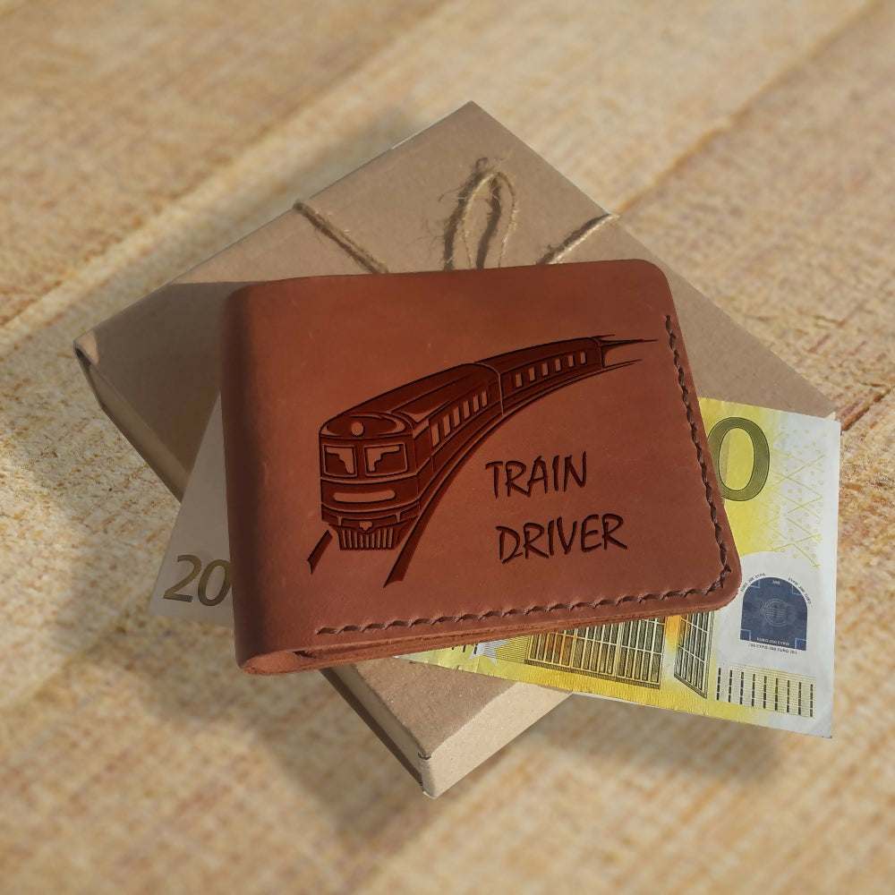 Train Gifts for Men. Personalized Wallet. Engraved Wallet. Custom Slim Full Grain Leather Wallets for Men. Personalized Leather Gift for Him- on Lucasgift