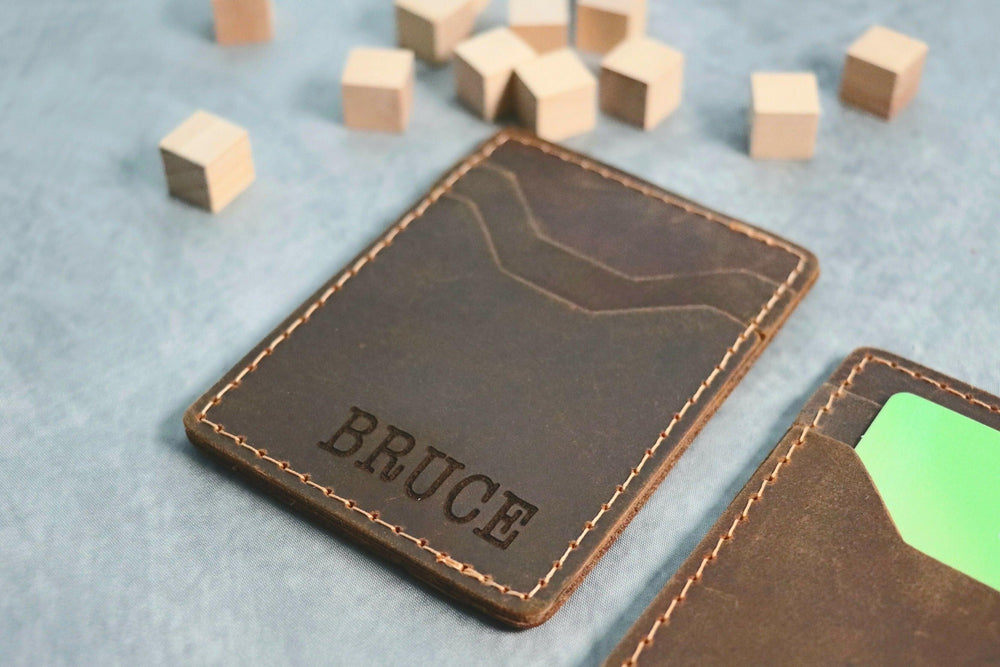 Minimalist Leather Wallet, Personalized Slim Front Pocket Wallet, Men's Cardholder, Distressed Leather Cardholder, Perfect Gift- on Lucasgift