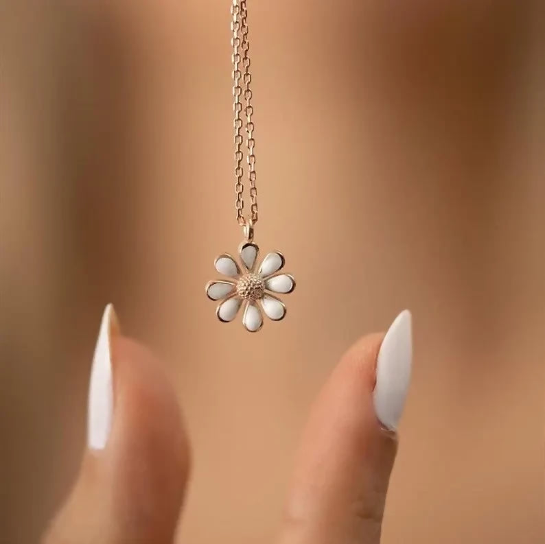 Daisy Necklaces for Women, Christmas Gift for Her, Personalized Handmade Summer Jewelry Minimalist 925 Sterling Silver Pendant, Gift for Mom- on Lucasgift