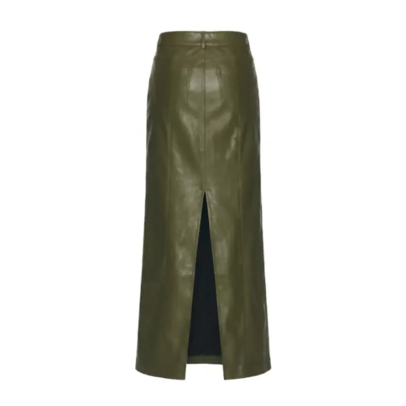 Handmade Genuine Leather Maxi Skirt – High Waisted Green Sheepskin Column Skirt For Women- on Lucasgift