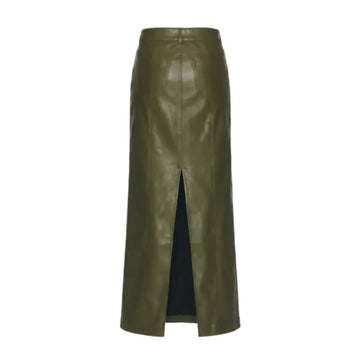 Handmade Genuine Leather Maxi Skirt – High Waisted Green Sheepskin Column Skirt For Women- on Lucasgift