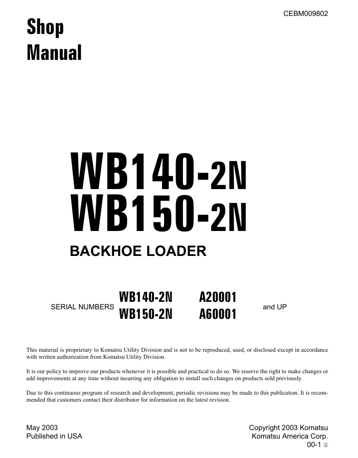 KOMATSU WB140-2N WB150-2N BACKHOE LOADER SERVICE REPAIR MANUAL- on Lucasgift