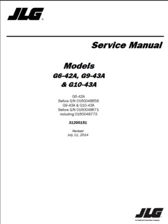 JLG G6-42A G9-43A G10-43 Telehandler Service Repair Manual- on Lucasgift