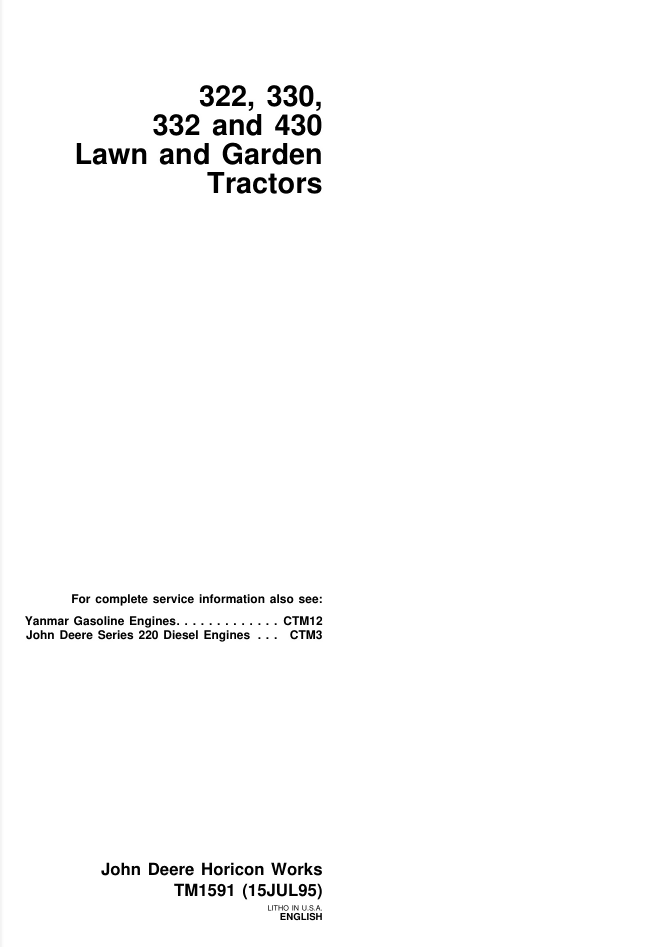 JOHN DEERE 330 LAWNMOWER TRACTOR SERVICE REPAIR MANUAL- on Lucasgift
