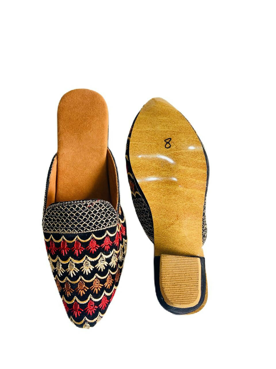 Heel Black Embroidered Punjabi Jutti: Handmade Indian Slip-On Shoes- on Lucasgift