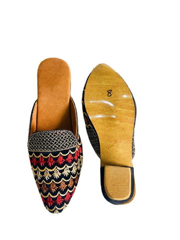 Heel Black Embroidered Punjabi Jutti: Handmade Indian Slip-On Shoes- on Lucasgift