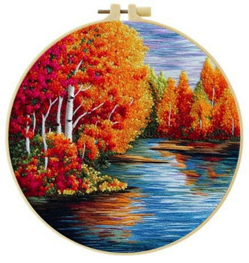 Cross Stitch Kits for Beginners |Trees by River (20cm with frame)- on Lucasgift