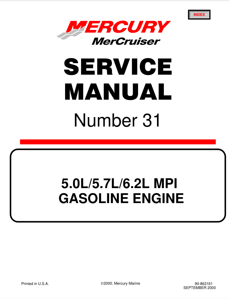 Mercury MerCruiser 31 5.0L 5.7L 6.2L MPI Gasoline Engine Service Repair Manual- on Lucasgift