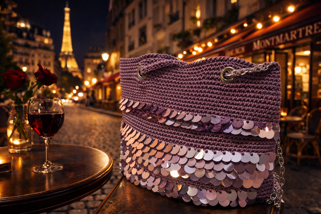Lilac Shine – Handmade Crochet Bag with Sequins- on Lucasgift
