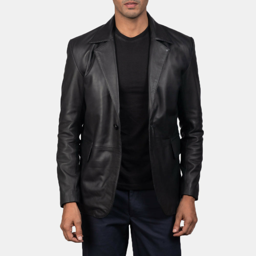 Men’s Black Sheepskin Leather Blazer | Premium Genuine Leather Jacket for Winter & Formal Wear