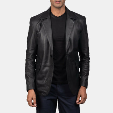 Men’s Black Sheepskin Leather Blazer | Premium Genuine Leather Jacket for Winter & Formal Wear